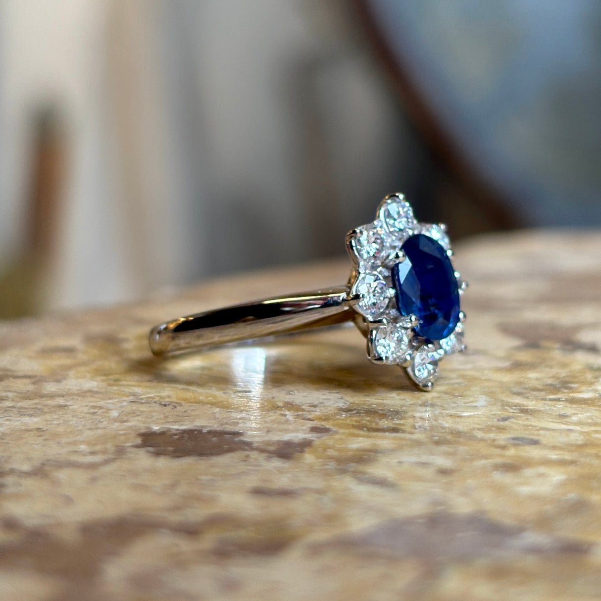 Vintage, 1950s sapphire & diamond cluster ring