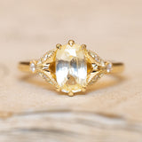 Antique-inspired yellow cushion cut sapphire & diamond engagement ring in 14ct yellow gold. 