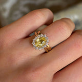 Yellow Sapphire and Diamond Cluster Engagement Ring