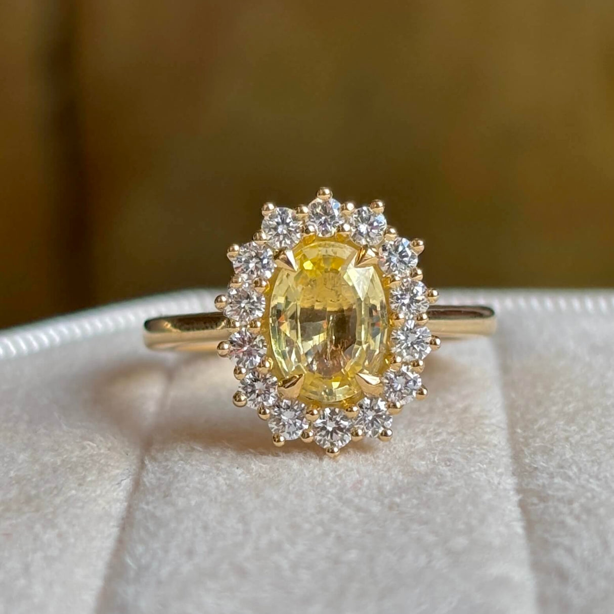 Yellow Sapphire and Diamond Cluster Engagement Ring