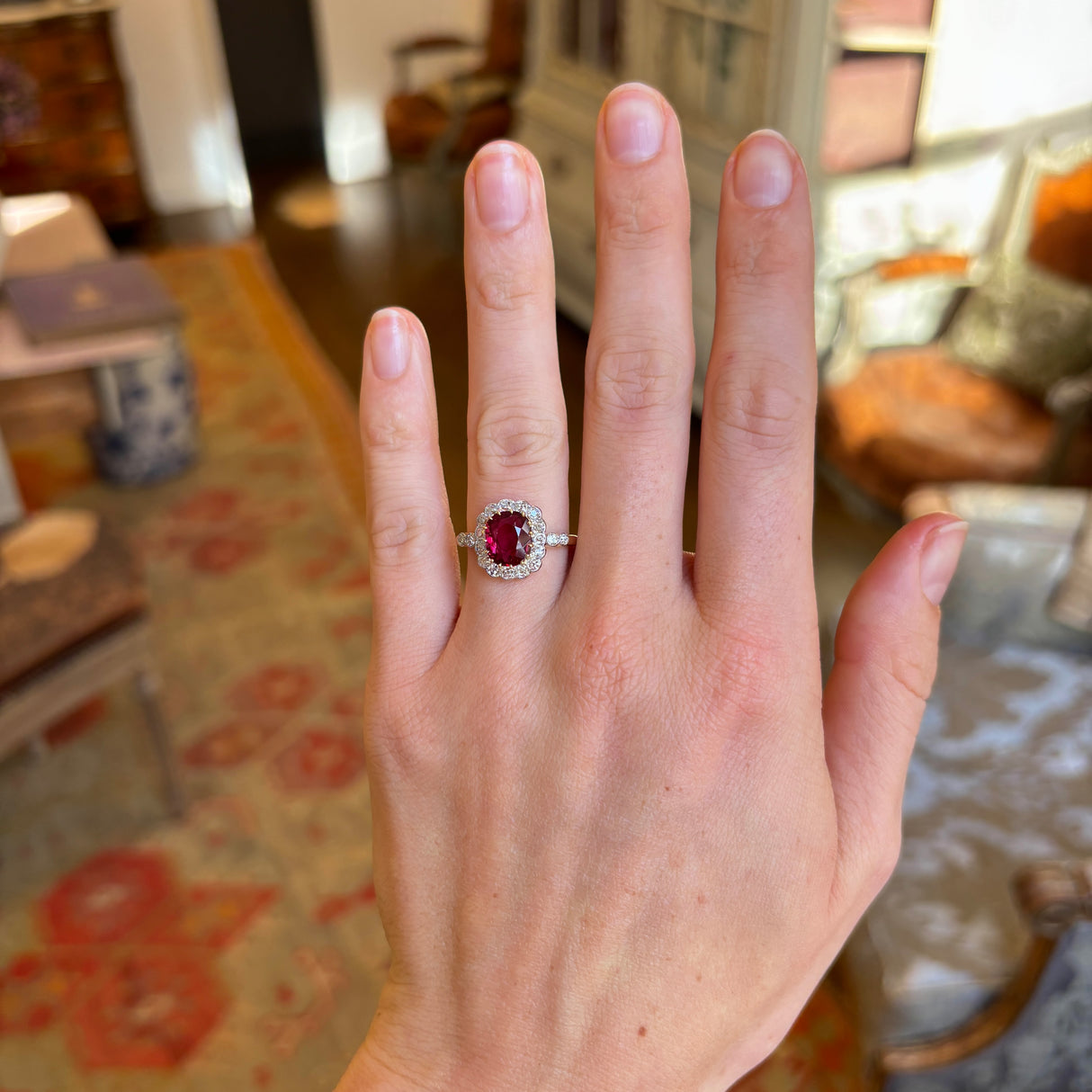 Antique, Edwardian ruby & diamond cluster ring