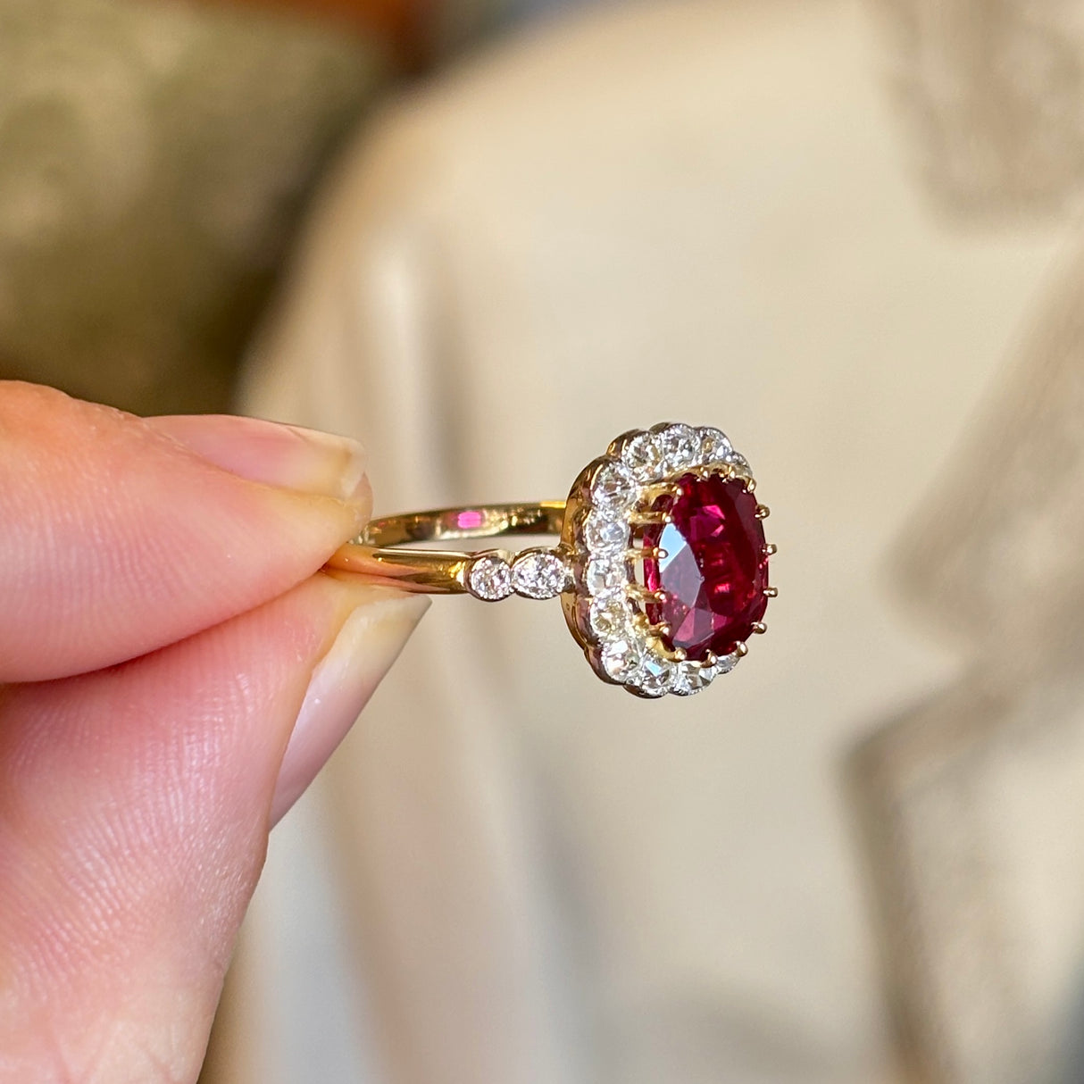 Antique, Edwardian ruby & diamond cluster ring