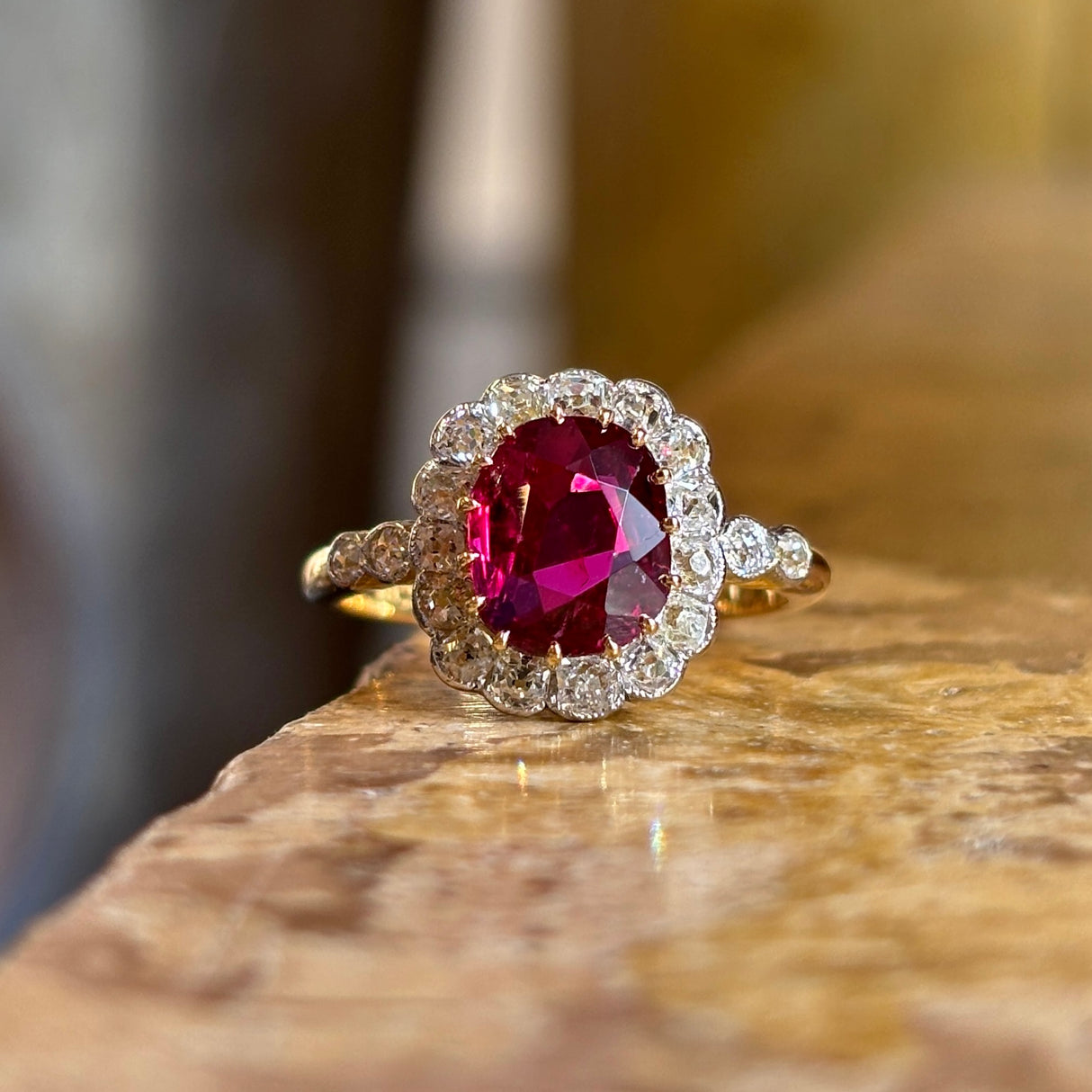 Antique, Edwardian ruby & diamond cluster ring