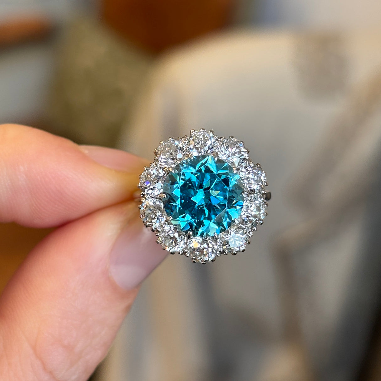 Vintage, 1980s zircon & diamond cluster cocktail ring