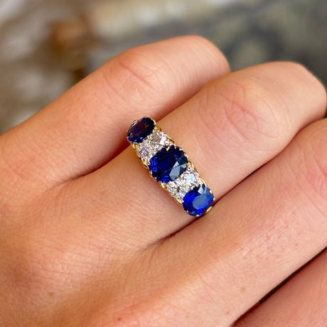 Antique, Victorian sapphire & diamond half-hoop ring