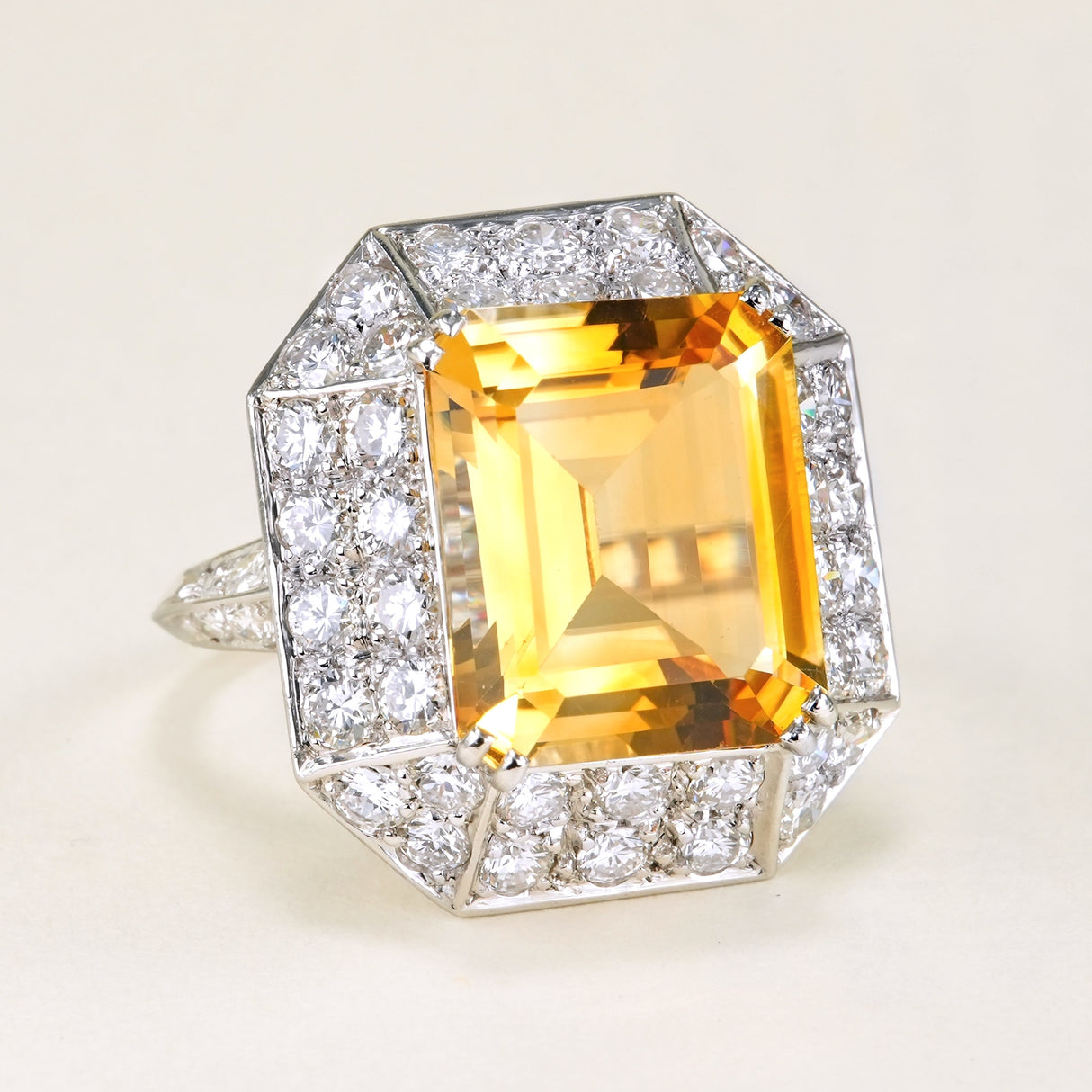 Vintage, 1980s French citrine & diamond cluster cocktail ring