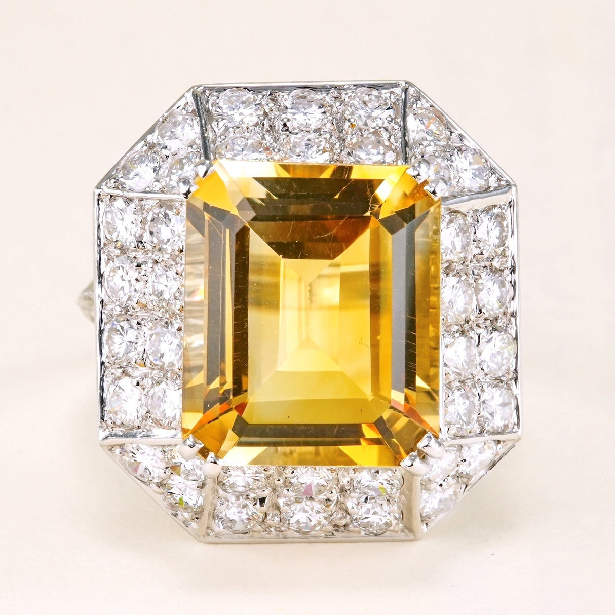 Vintage, 1980s French citrine & diamond cluster cocktail ring