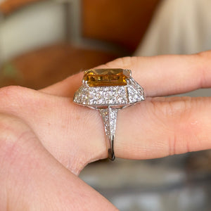 Vintage, 1980s French citrine & diamond cluster cocktail ring