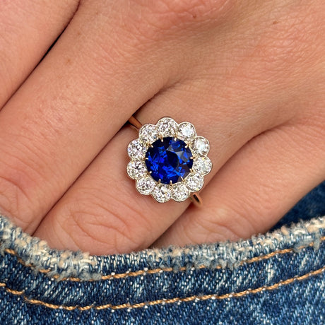 Antique, Edwardian sapphire & diamond cluster ring