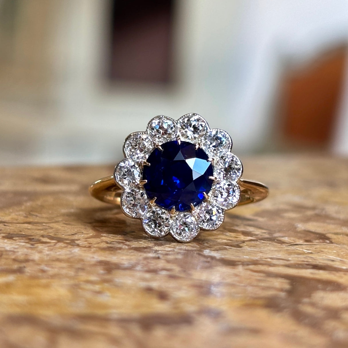 Antique, Edwardian sapphire & diamond cluster ring