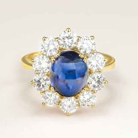Vintage, 1980s 5ct cabochon sapphire & diamond cluster ring