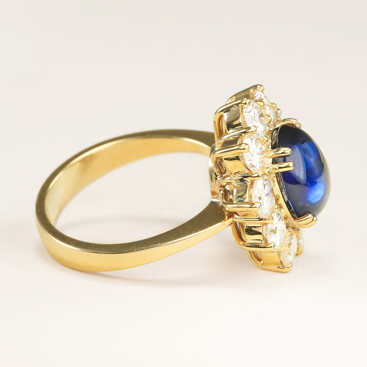 Vintage, 1980s 5ct cabochon sapphire & diamond cluster ring