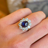 Vintage, 1980s cabochon sapphire & diamond cluster ring