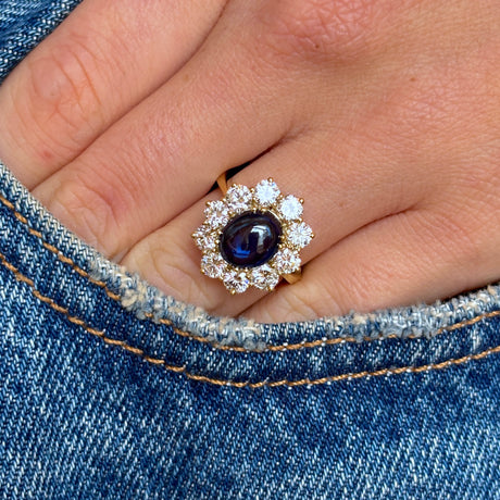Vintage, 1980s cabochon sapphire & diamond cluster ring