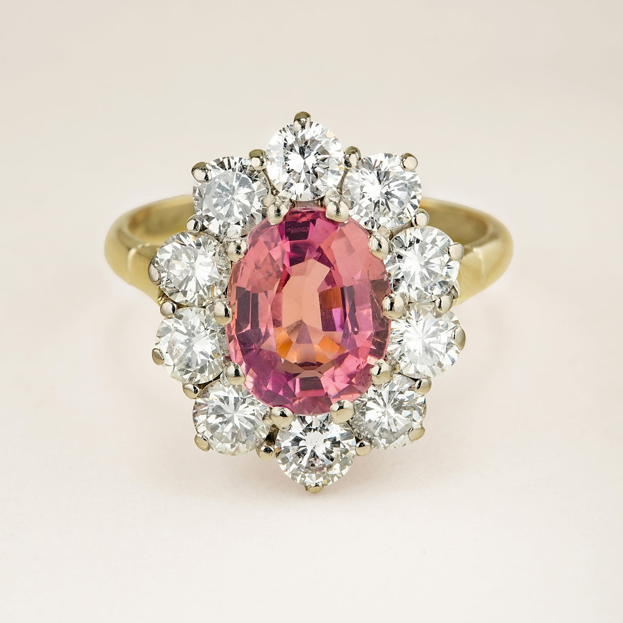 Vintage, 1960s pink tourmaline & diamond cluster ring