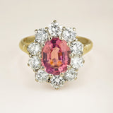 Vintage, 1960s pink tourmaline & diamond cluster ring