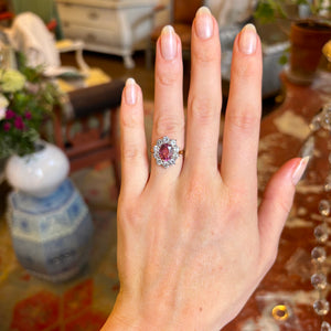 Vintage, 1960s pink tourmaline & diamond cluster ring