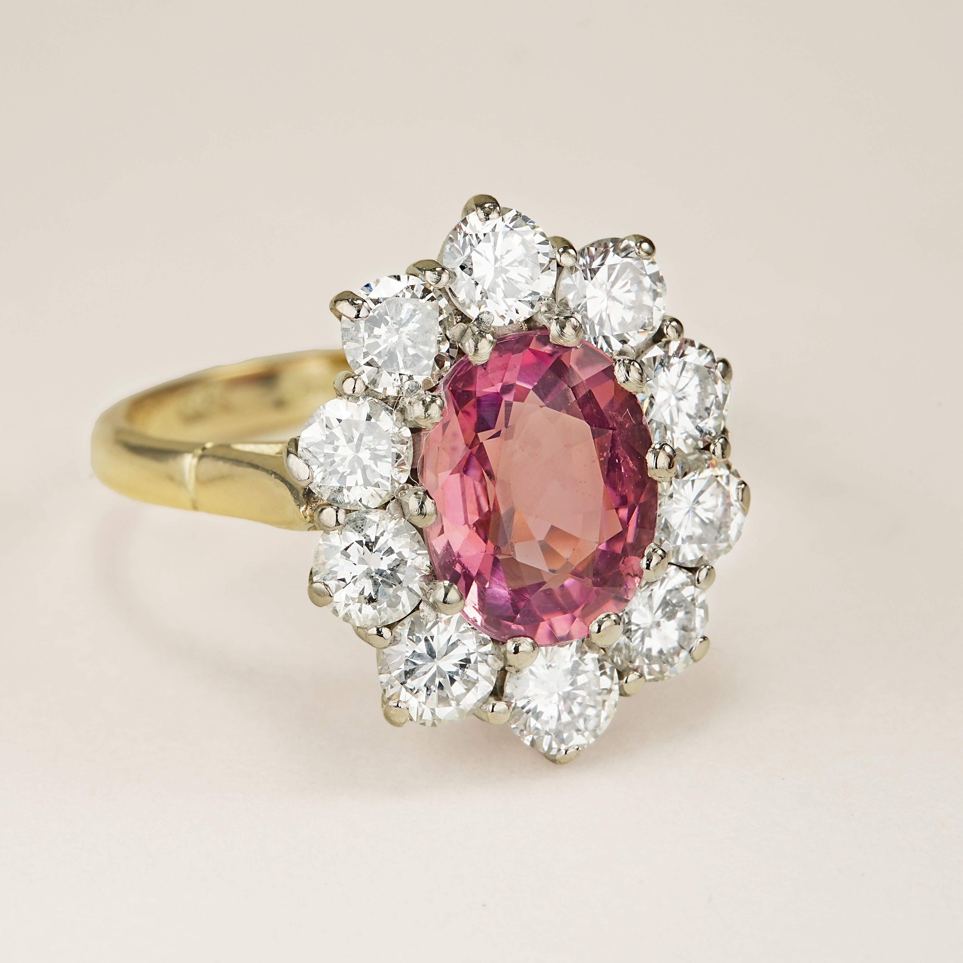 Vintage, 1960s pink tourmaline & diamond cluster ring