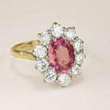 Vintage, 1960s pink tourmaline & diamond cluster ring