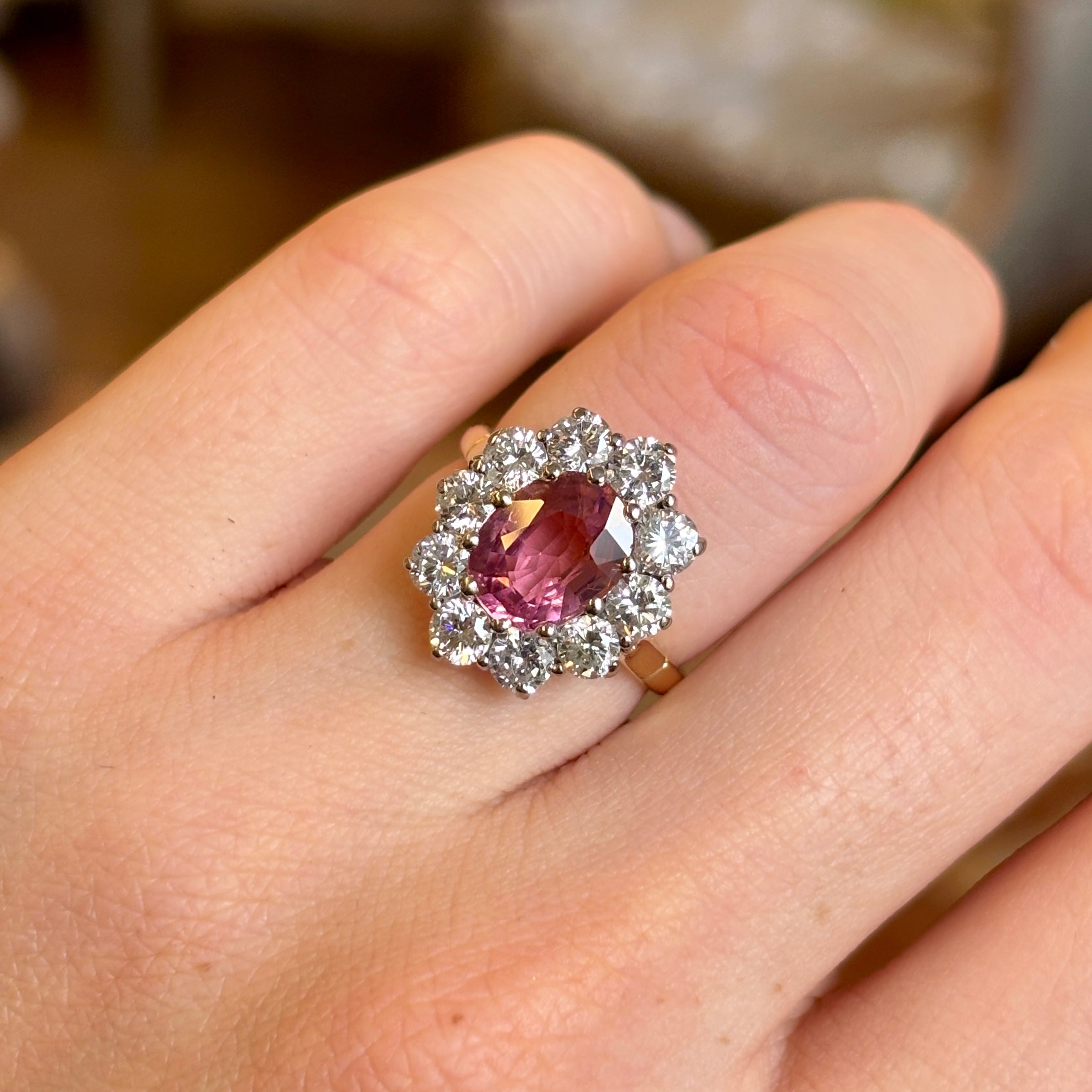 Vintage, 1960s pink tourmaline & diamond cluster ring