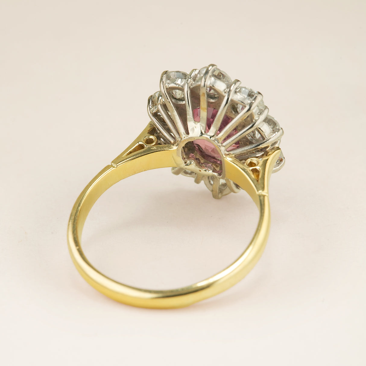 Vintage, 1960s pink tourmaline & diamond cluster ring