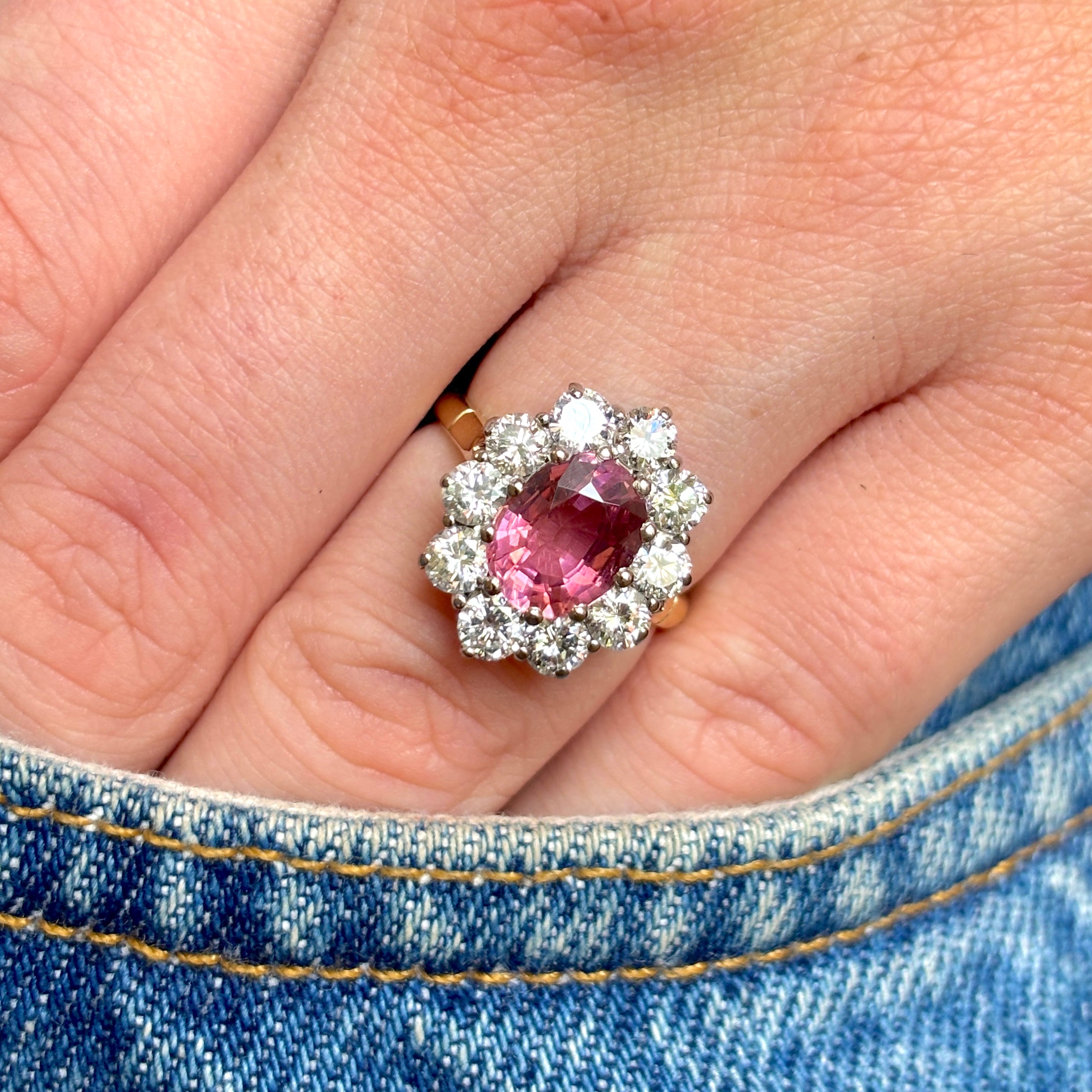 Vintage, 1960s pink tourmaline & diamond cluster ring