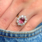 Vintage, 1960s pink tourmaline & diamond cluster ring