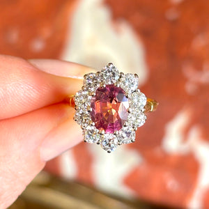 Vintage, 1960s pink tourmaline & diamond cluster ring