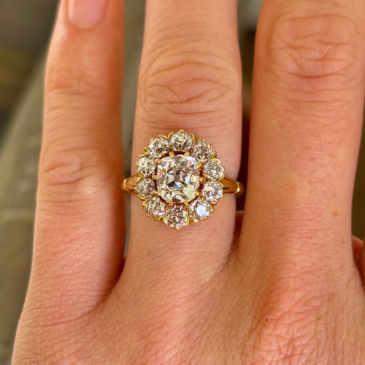 Antique, Edwardian old-cut diamond cluster engagement ring