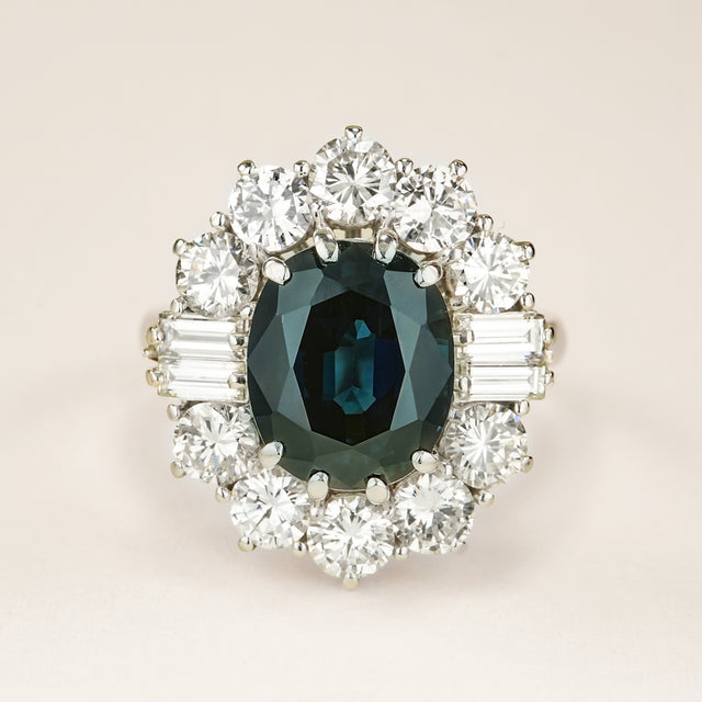 Vintage, 1960s sapphire & diamond cluster cocktail ring