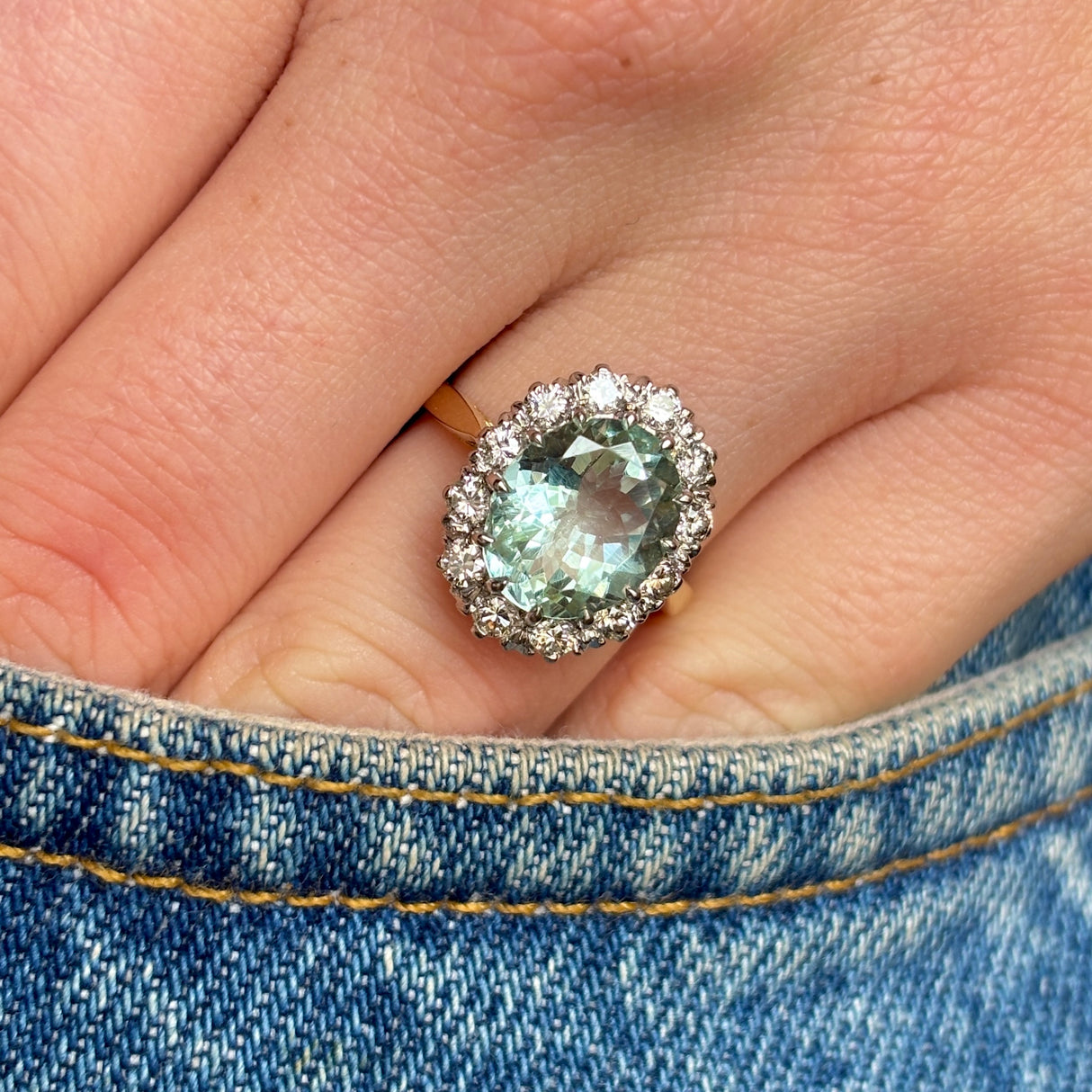 Antique, Edwardian aquamarine & diamond cluster ring