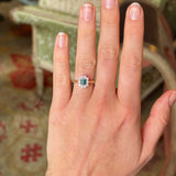 Octagon shape teal sapphire & diamond cluster ring