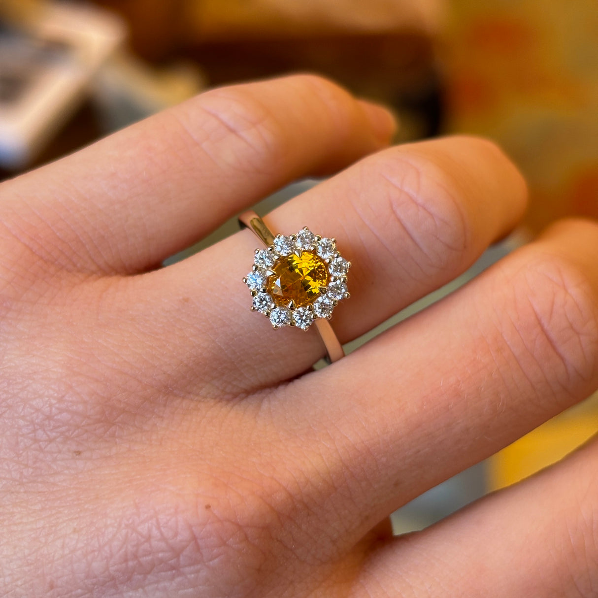 Oval-cut citrine & diamond cluster ring