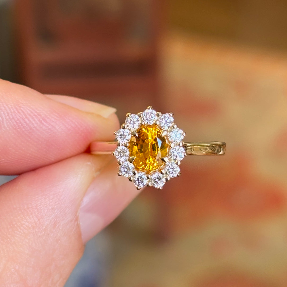 Oval-cut citrine & diamond cluster ring