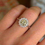 Tinted yellow 1.01ct diamond cluster engagement ring