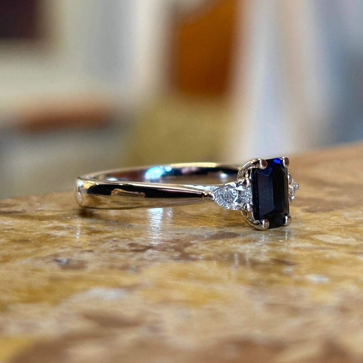 Sapphire & diamond three-stone ring