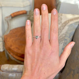 Pear-cut teal sapphire & diamond three-stone engagement ring