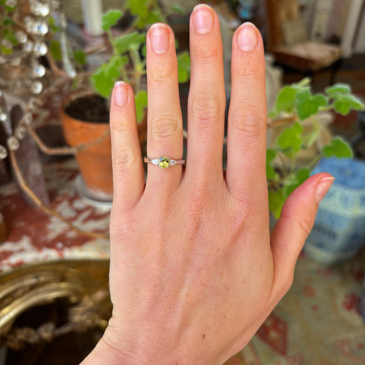 Oval-cut yellow sapphire & diamond three-stone ring