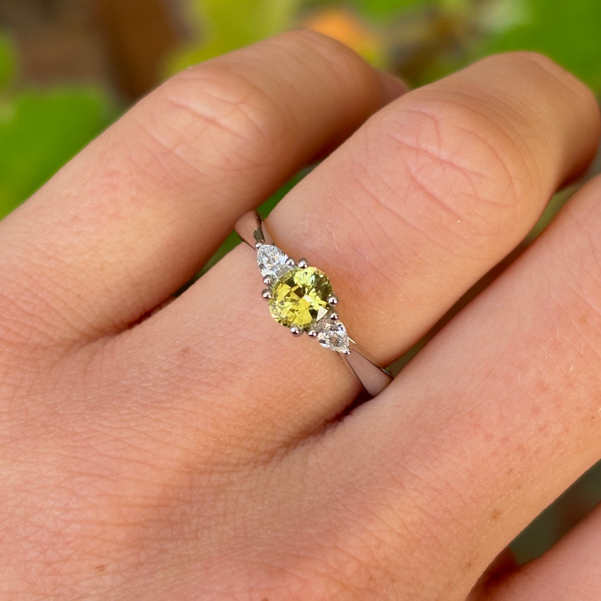 Oval-cut yellow sapphire & diamond three-stone ring
