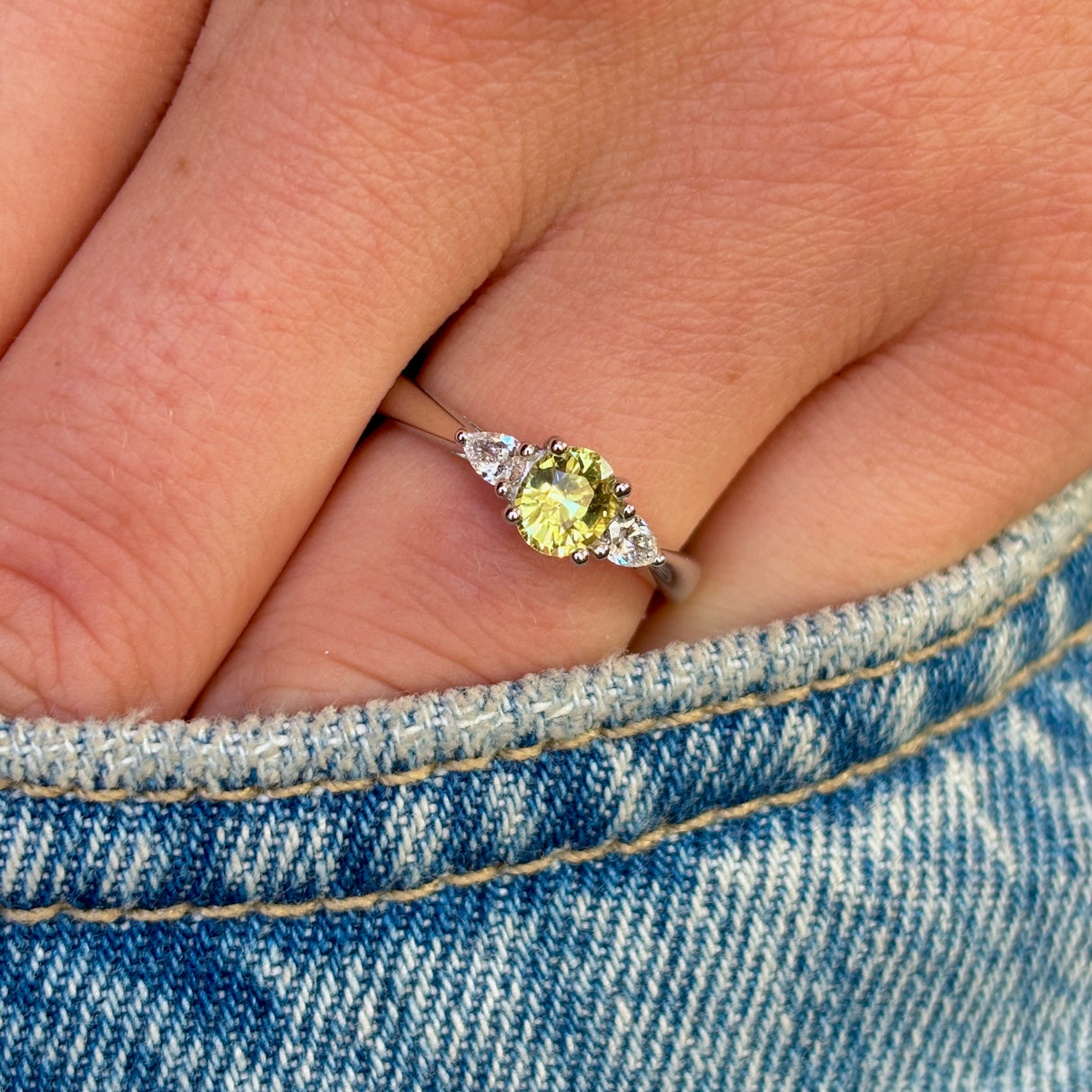 Oval-cut yellow sapphire & diamond three-stone ring
