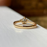 Pear-cut teal sapphire & diamond three-stone ring