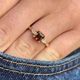 Asscher-cut brown sapphire & diamond three-stone ring