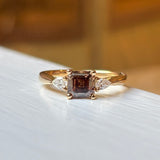 Asscher-cut brown sapphire & diamond three-stone ring