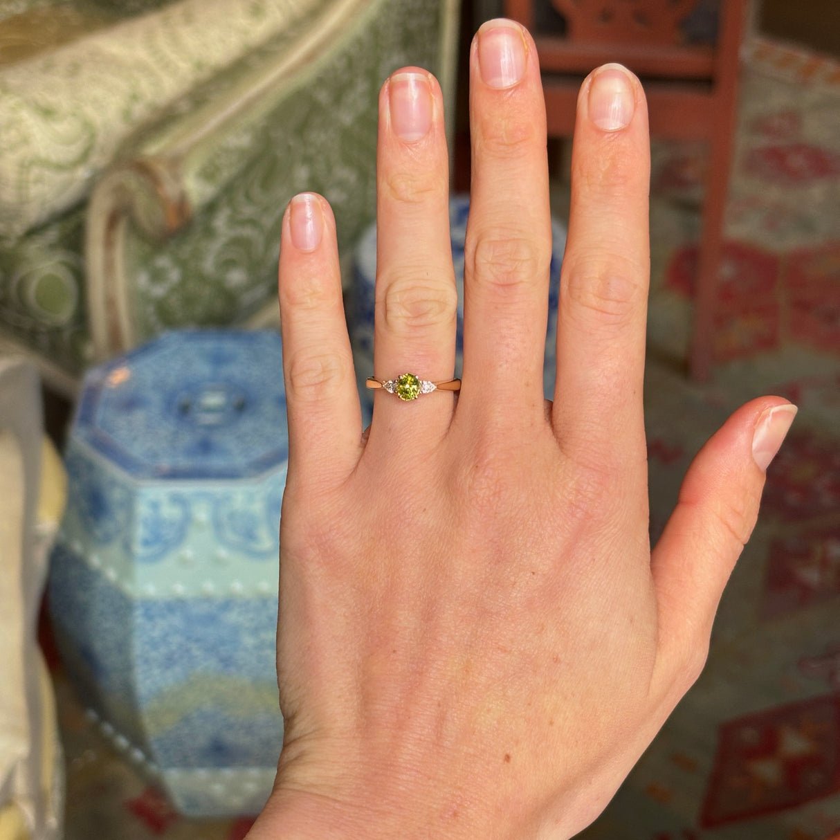 Oval-cut yellow sapphire & diamond three-stone ring