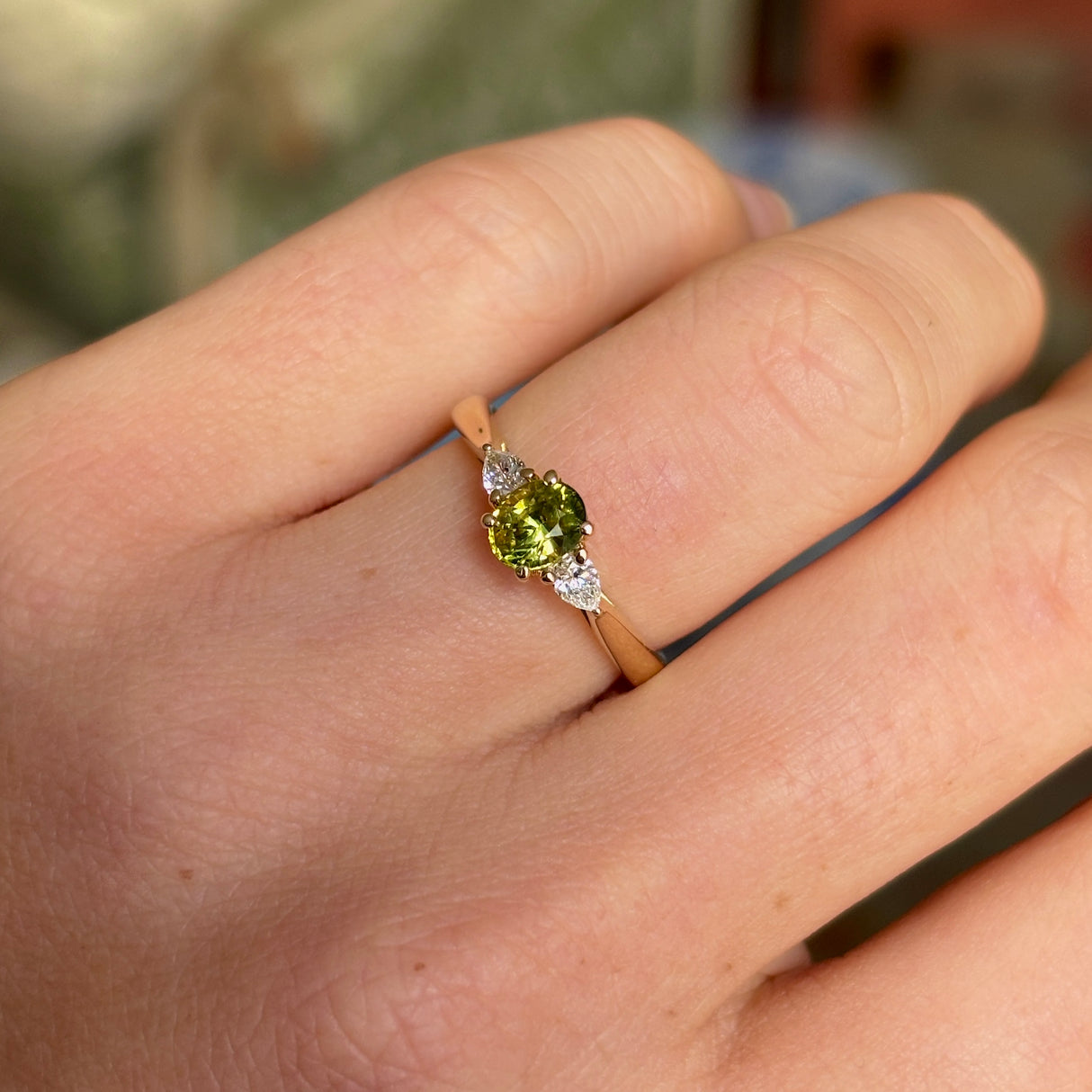 Oval-cut yellow sapphire & diamond three-stone ring