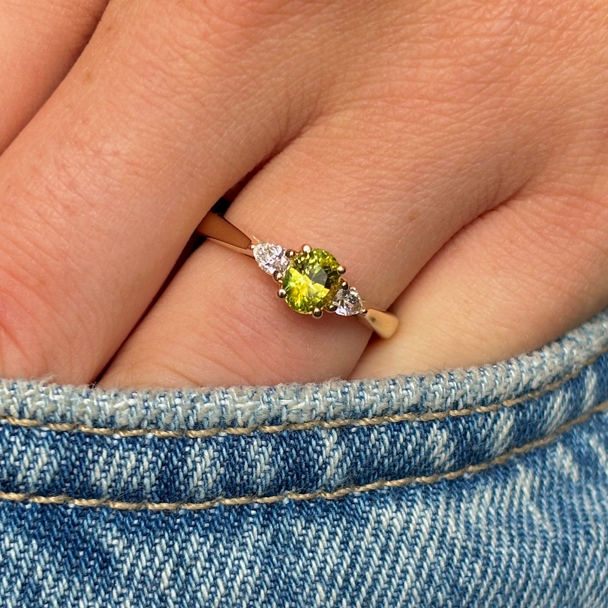 Oval-cut yellow sapphire & diamond three-stone ring