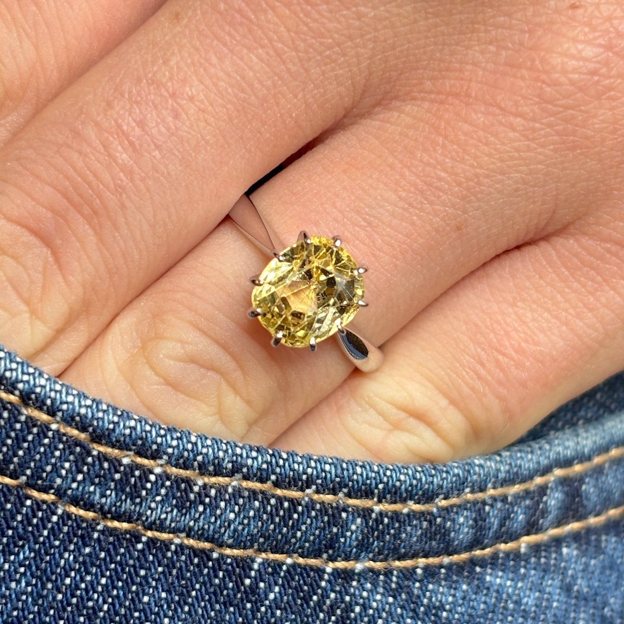 19th century old cushion-cut yellow sapphire ring