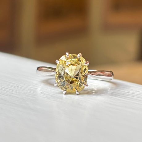 19th century old cushion-cut yellow sapphire ring