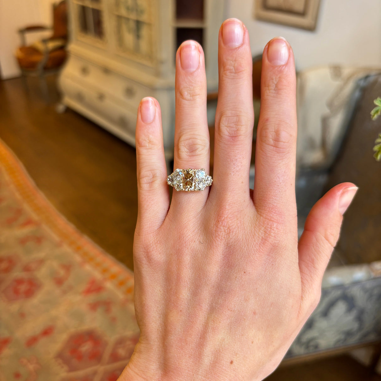 Antique, Victorian brown & white diamond cluster ring
