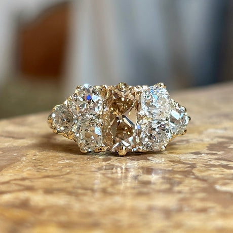 Antique, Victorian brown & white diamond cluster ring